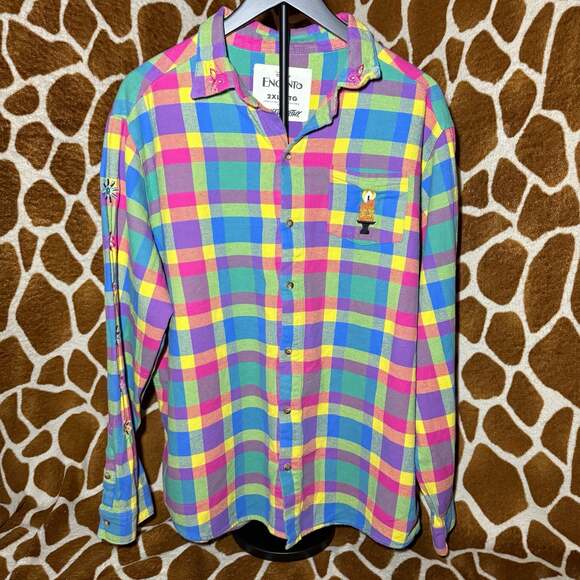 Cakeworthy Tops - Disney Encanto Cakeworthy Plaid Flannel Shirt 'We Don't Talk About Bruno' 2XL